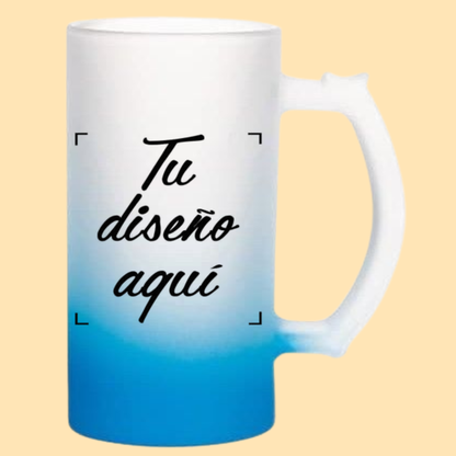 Jarra cervecera opalizada Azul fondo neón 16 Oz.