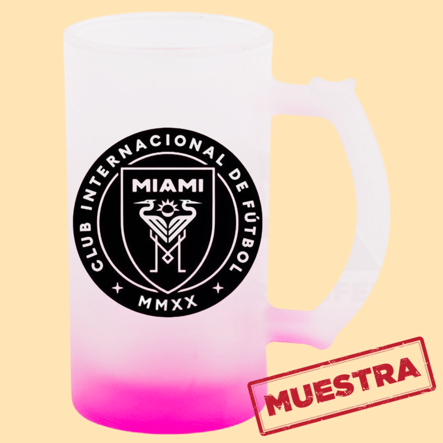 Jarra cervecera opalizada Rosado fondo neón 16 Oz.