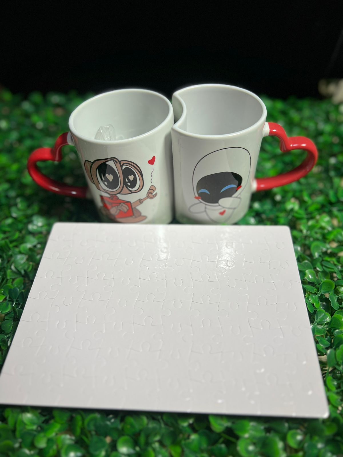 💕☕🧩 Kit Pareja: Mugs Corazón+Rompecabezas Personalizado